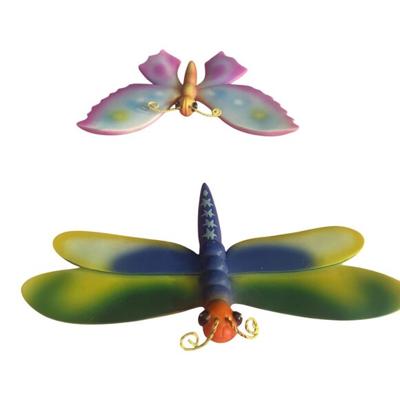 Colorful Metal Ceramic Butterfly & Dragonfly Wall Decor Set Wall Hanging - Picture 3 of 16